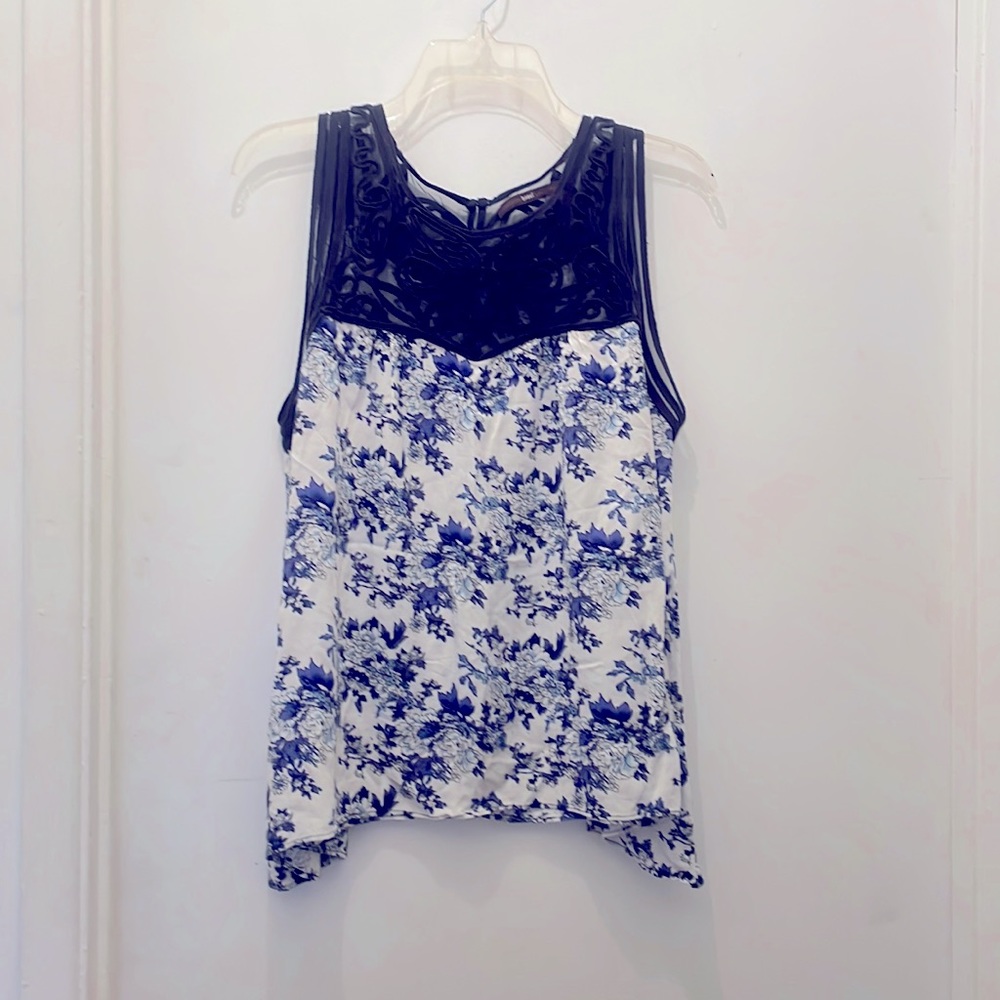 Hazel flower black lace tank top coquette style XL